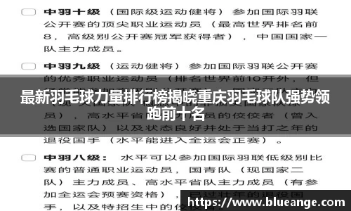 最新羽毛球力量排行榜揭晓重庆羽毛球队强势领跑前十名